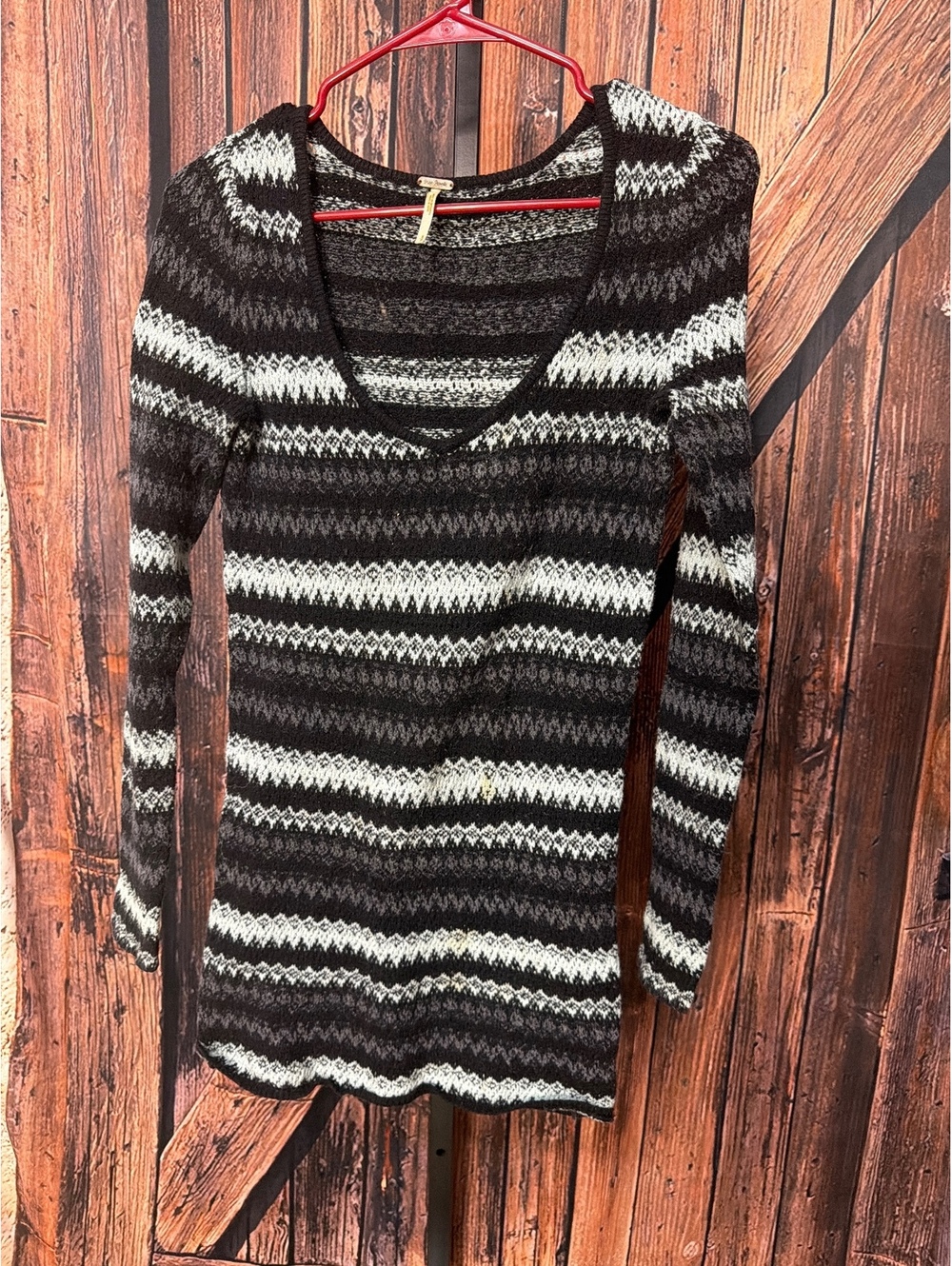 Free People Black and White Knit Sweater Dress